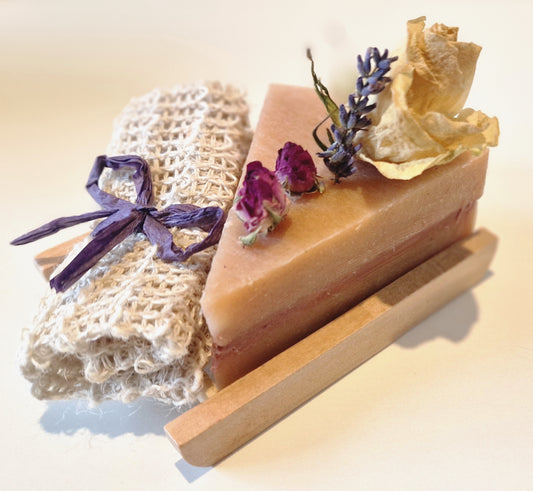 Floral Soap Cake Slice with Exfoliating Bag & Dish image 0